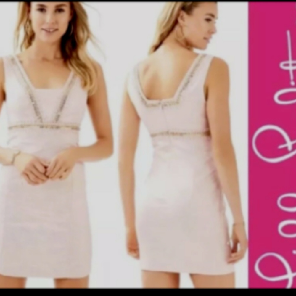 LILLY PULITZER KARTER EMBELLISH SHEATH DRESS PINK gold beads NWT sz6